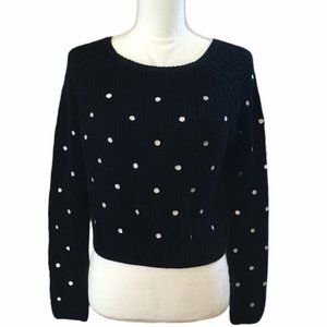 Forever 21 Black Polka Dot Cropped Scoop Sweater